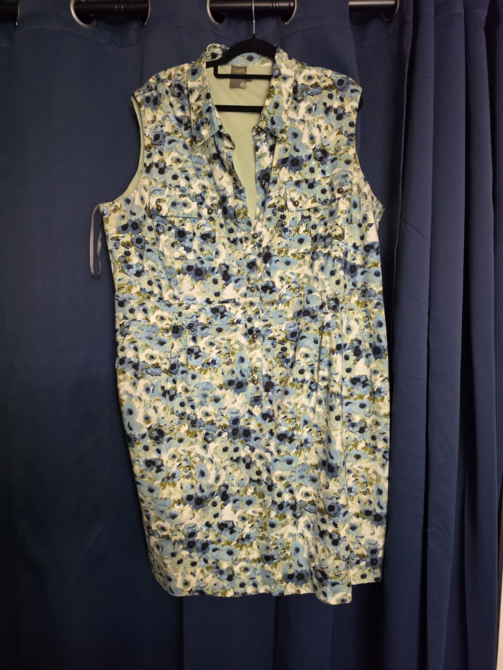 Taylor Sleeveless Floral Shift Dress in Blue and White